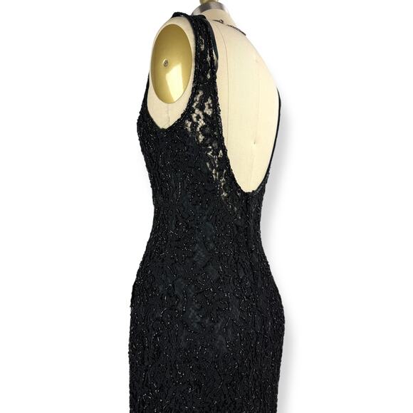 Vintage CARMEN MARC VALVO runway black lace glass beaded evening gown SIZE 4 - Picture 11 of 16